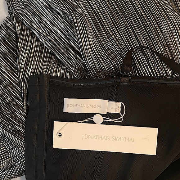 NEW Jonathan Simkhai Dylan Metallic Plissé Strapless Midi Dress Size 8 - Picture 16 of 16